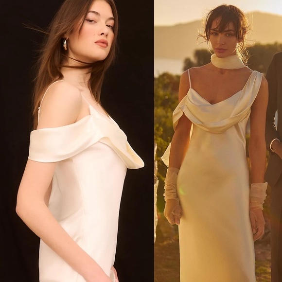 Reformation Ronda Silk Cowl Neck Wedding Maxi Dress Ivory White NEW with tags - Picture 13 of 15